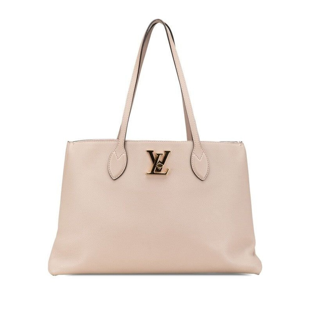 Louis Vuitton Lockme Shopper Leather Shoulder Bag Greige Gray